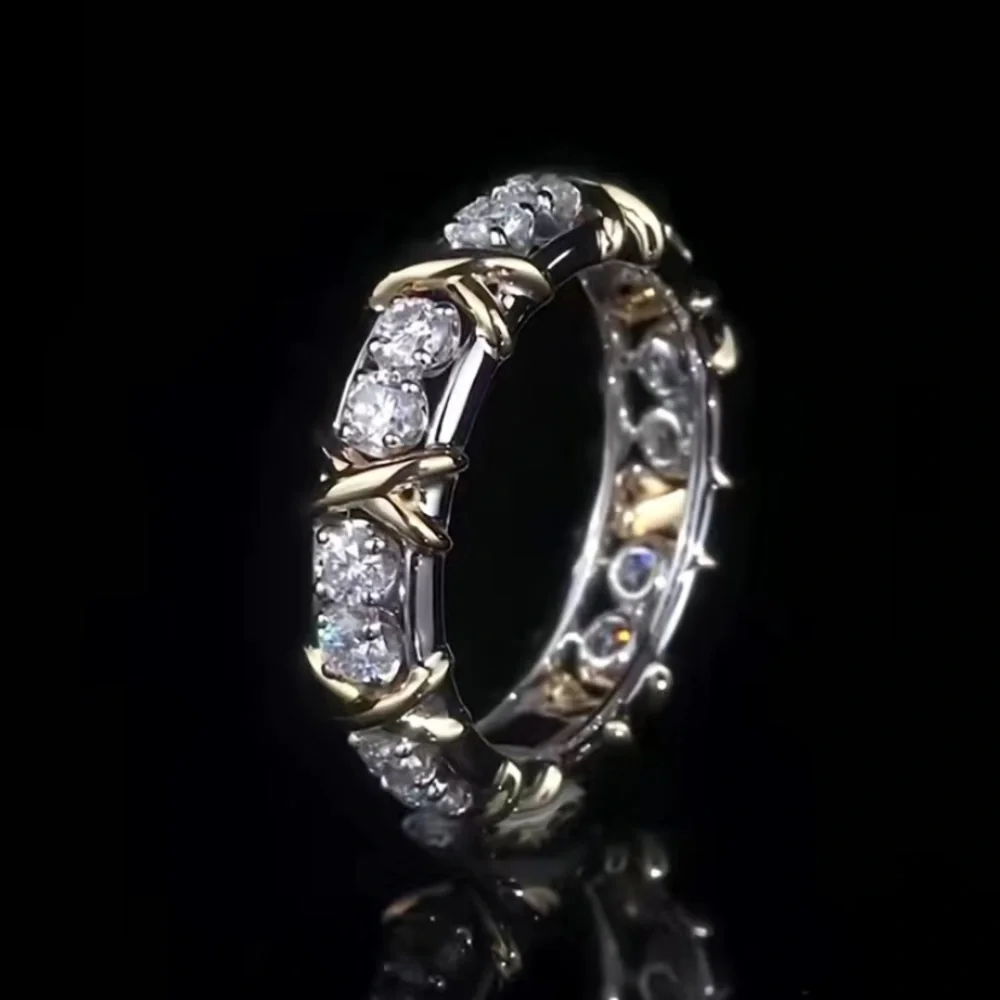 New 9.25 Tiffany Style-14k White Gold Finish Platinum & White Topaz Ring Size 7